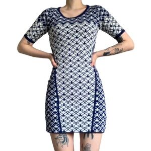 Charming Charlie Navy & White Geometric Knit Mini Dress
